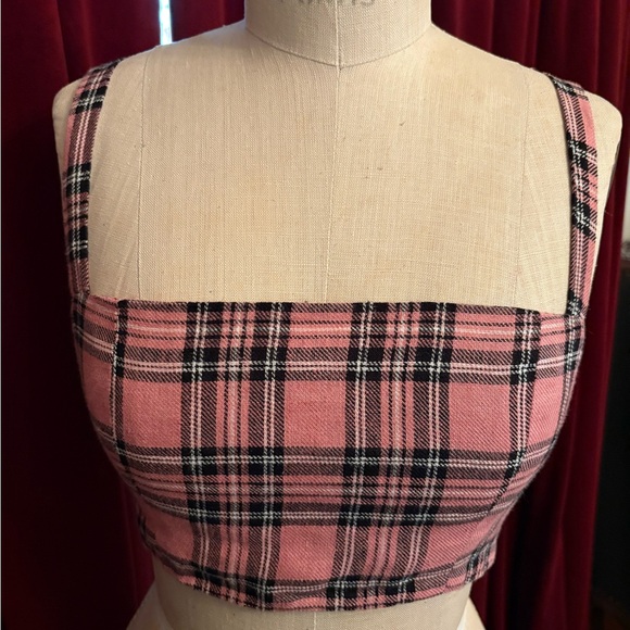 Reformation Pink Plaid Crop Top - Picture 3 of 5